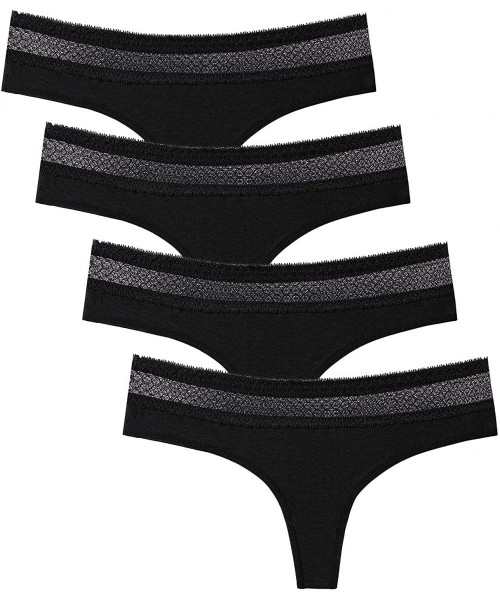 Panties Women's Thongs Breathable Cotton Panties Stretch Low Rise G-String Underwear - Black-black-black-black - CA1987LNW0U