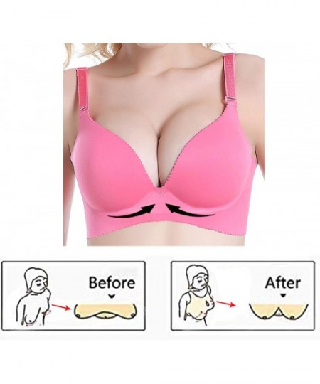 Bras Women Wireless Push Up Bra Seamless Add Two Cups Bras Sexy Padded Cleavage Bras - Rose Red - CI1966TLM33