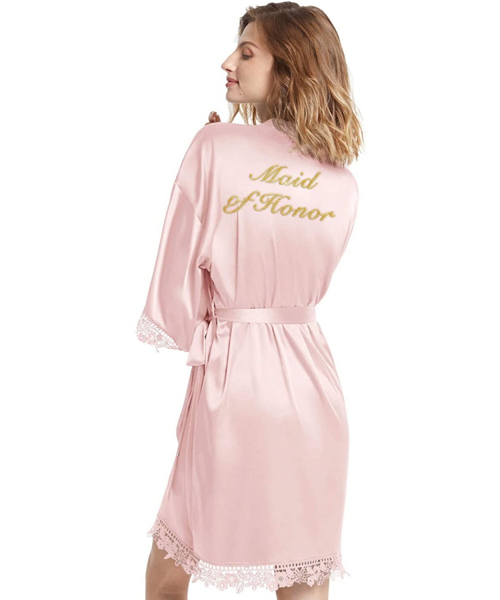 Robes Silky Bridesmaid Robes for Women Lightweight Kimono Bathrobe Sleepwear for Wedding Party - Pink (Maid of Honor) - C7194...
