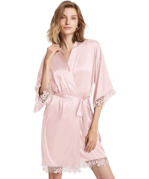 Robes Silky Bridesmaid Robes for Women Lightweight Kimono Bathrobe Sleepwear for Wedding Party - Pink (Maid of Honor) - C7194...