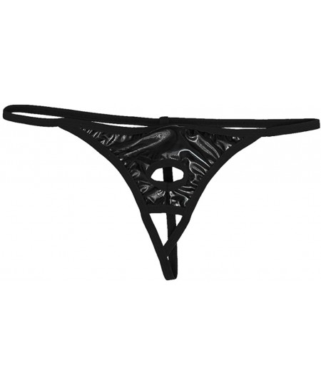 G-Strings & Thongs Mens Open Front Shiny Stretch Thong T-Back Lingerie 3 Colors - Black - CO18ZG46NG5