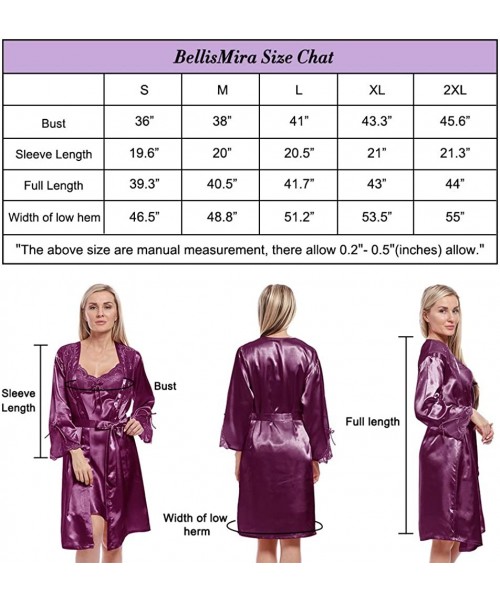 Robes Women's Long Satin Robe Silk Robes Lace Satin Robe Bridal Kimono Sexy with Oblique V-Neck - Purple - CW1966W5TO4