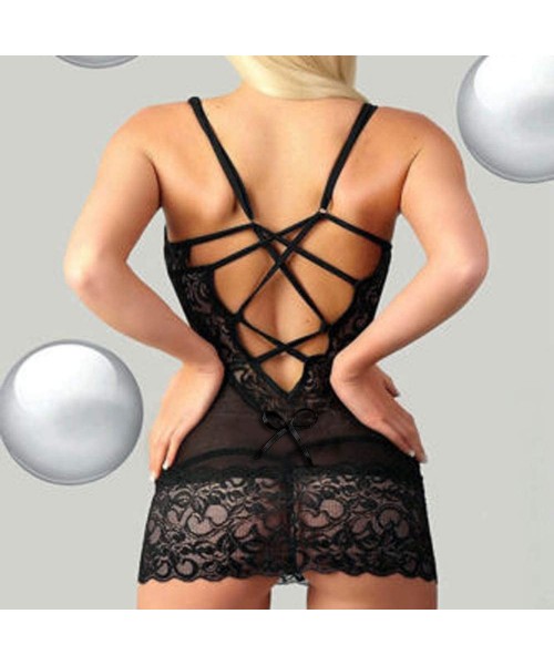 Tops Women Sexy Lingeries Bow Lace Underwear Spice Suit Temptation Lingeries Thin Pajamas - Black - CQ18SC9CSDS