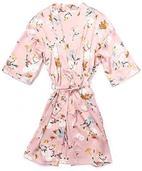 Nightgowns & Sleepshirts Womens Cardigan Silk Kimono Floral Print Lounger Casual Sleeping Dress - Pink - CT19E7DXK5W