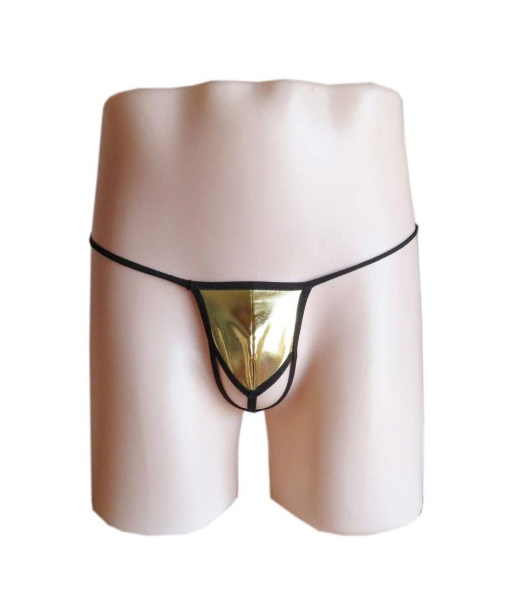 G-Strings & Thongs Men's Underwear Low Waist Mini Thong Patent Leather Panties-Light Gold_One Size - Light Gold - CW190SHRCCH