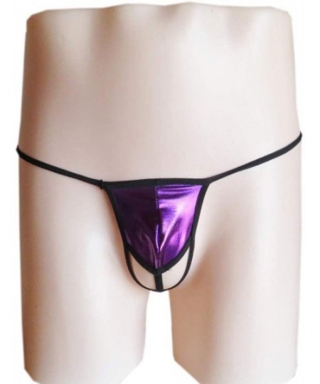 G-Strings & Thongs Men's Underwear Low Waist Mini Thong Patent Leather Panties-Light Gold_One Size - Light Gold - CW190SHRCCH