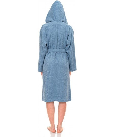 Robes Women's Hooded Robe- Turkish Cotton Terry Cloth Bathrobe - Blue - CE18O2XW5QT