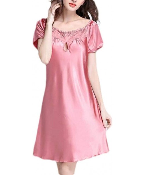 Nightgowns & Sleepshirts Women's Satin Sleepwear Short Sleeve Summer Nightgown Sleep Dress - 1 - CN19DDXZ3UQ