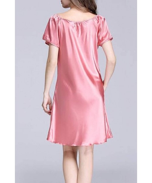 Nightgowns & Sleepshirts Women's Satin Sleepwear Short Sleeve Summer Nightgown Sleep Dress - 1 - CN19DDXZ3UQ