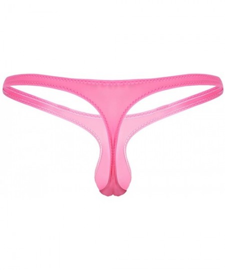 G-Strings & Thongs Men's Pouch G-String Underwear Sexy Mesh Low Waistline Thong Panties - Pink - C418E8X5ATD