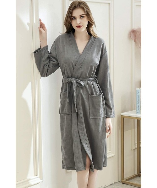 Robes Women Kimono Waffle Robe Unisex Dressing Gown Spa Bathrobe Lounge Sleepwear - Grey - CT1906AIQCH