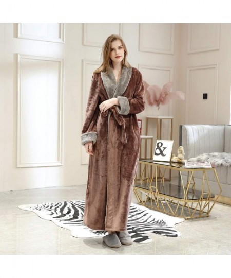 Robes Womens Splice Thicken Coral Fleece Robe Bathrobe Gown Pajamas Sleepwear Pocket - Coffee - CD194IZL062