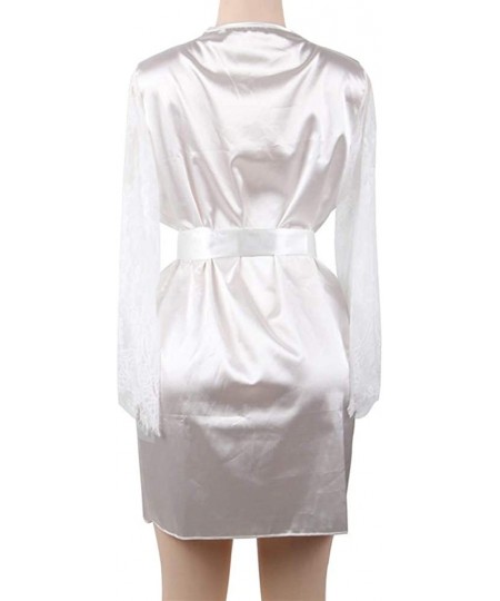 Nightgowns & Sleepshirts Plus Size Women's Sheer Lace Kimono Little Robe Lingerie with Flowers - White-1 - CN190U7QQC5