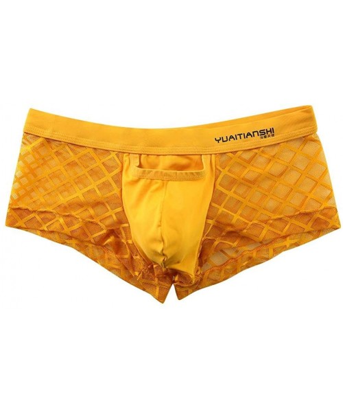 Briefs Men's Breathable Mesh Briefs Spandex Semi See Through Sports Jockstrap Athletic Supporter Trunks Bikini Underwear - Ye...