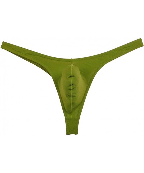 Bikinis Men's Solid Thong Spandex Bikini T-Back - 6-pack Army Green - CF19453ZH8R