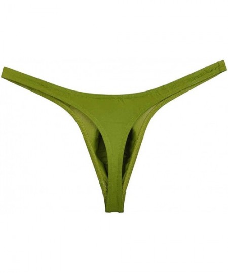 Bikinis Men's Solid Thong Spandex Bikini T-Back - 6-pack Army Green - CF19453ZH8R