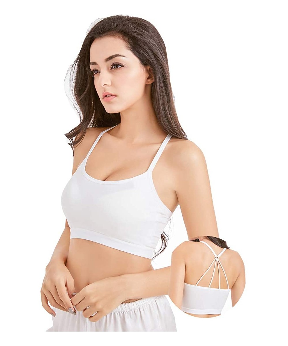 Bras Mini Camisole with Built-in Bra Adjustable Spaghetti Strap Padded Short Cami Bra for Yoga Comfortable Tank Tops - White-...