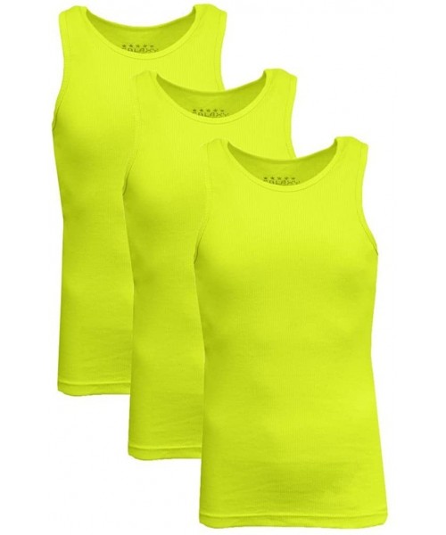 Undershirts Single and 3-Pack Mens Heavy-Weight Ribbed Tank Tops - Lime (3-pack) - C812D8NM01T