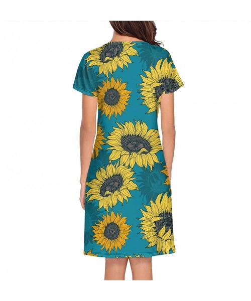 Nightgowns & Sleepshirts Womens Nightgown Wildflower Sunflower Flower Pattern Comfort Casual Short Sleeve Pajamas Yellow Sunf...