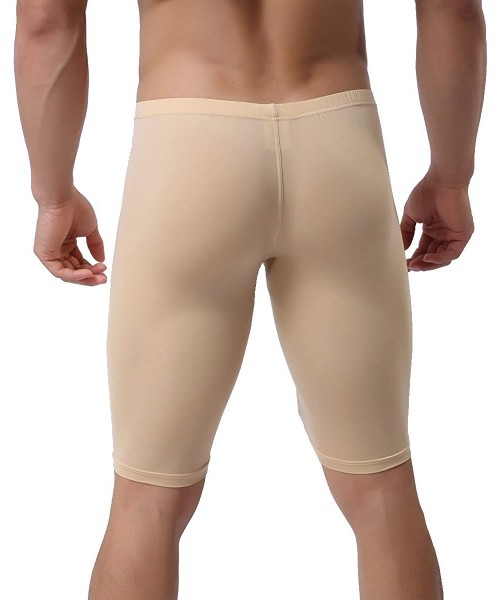 Boxers Men's Long Boxer Briefs Underwear Compression Pants Stretch Base Layer - Beige - CD18234Z6L9
