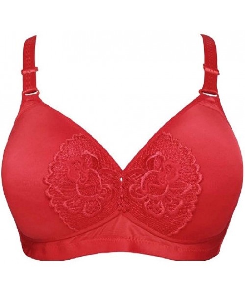 Bras Womens Full Figure Oversize Comfy Thin Wirefree Solid Color Cotton Free Bra - Red - CJ18AXQIKIO