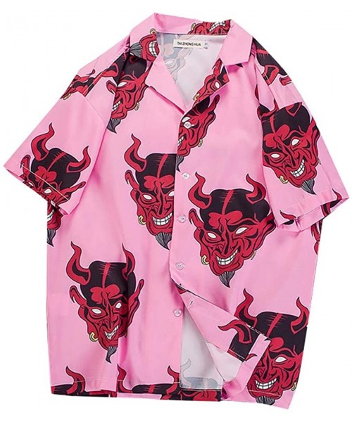 Thermal Underwear Fashion Men's Casual Button Hawaii Print Beach Short Sleeve Quick Dry Top Blouse - D Pink - CW18WH46Z3G