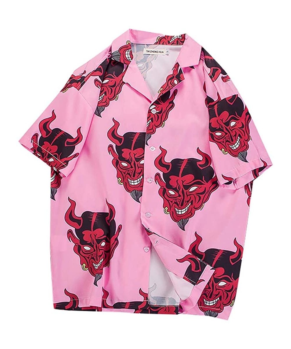 Thermal Underwear Fashion Men's Casual Button Hawaii Print Beach Short Sleeve Quick Dry Top Blouse - D Pink - CW18WH46Z3G