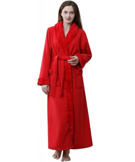 Robes Thick Unisex Bathrobe for Women Men Winter Ultra Warm Long Robe Plus Size - Red - CX18H8A42YL