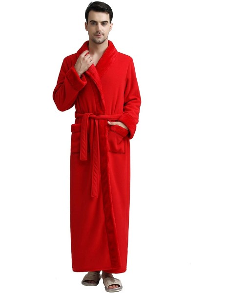 Robes Thick Unisex Bathrobe for Women Men Winter Ultra Warm Long Robe Plus Size - Red - CX18H8A42YL