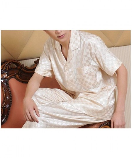Sleep Sets Pajama Satin Pajamas Men Set Summer Rayon Sleepwear Silk Pajamas Short Sleeved - 14 - CD18S9WHXD5