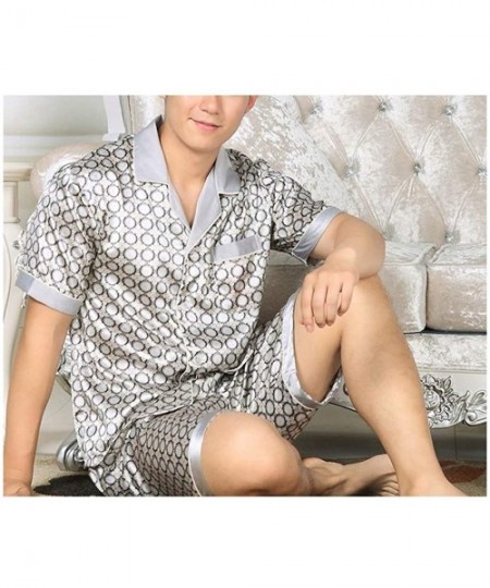 Sleep Sets Pajama Satin Pajamas Men Set Summer Rayon Sleepwear Silk Pajamas Short Sleeved - 14 - CD18S9WHXD5