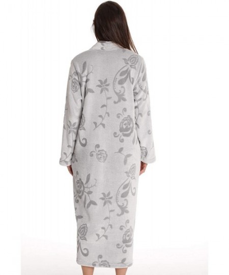 Robes Floral Jaquard Plush Zipper Lounger Robe for Women with Pockets - Grey - CM18X6S7CWE