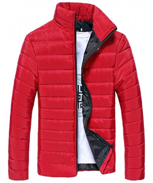 Sleep Sets Men's Warm Jacket Thick Outerwear Jacket Full Zip Water-Resistant Casual Winter Coat - Red - CM194KHCK7U