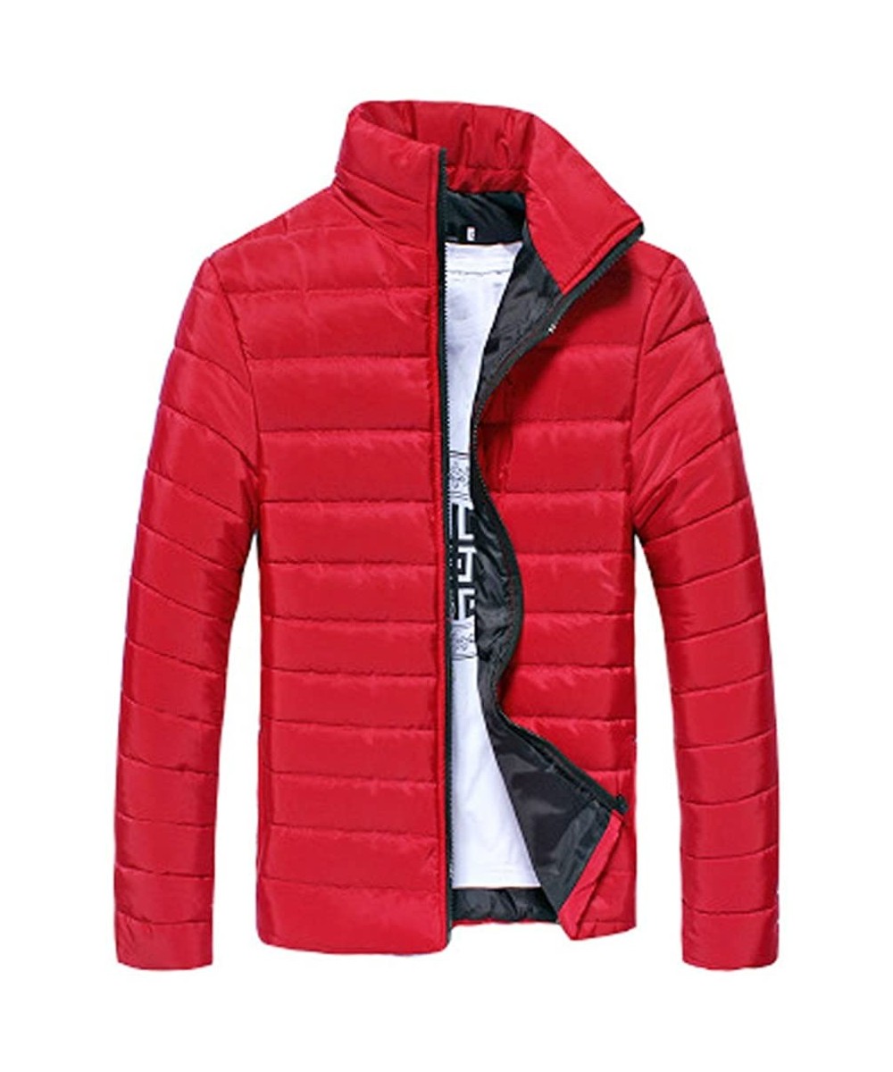 Sleep Sets Men's Warm Jacket Thick Outerwear Jacket Full Zip Water-Resistant Casual Winter Coat - Red - CM194KHCK7U