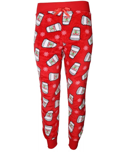 Bottoms Women's Plus Size Plush Jogger Pajama Jogger Pants - Red Lattes - CO18AROKXW8