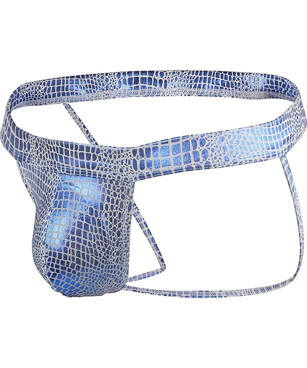 G-Strings & Thongs Premium Snake Fabric Men's Thong G-String Underwear- Men's Thong Undie Snake Fabric Printed - Blue - C218A...