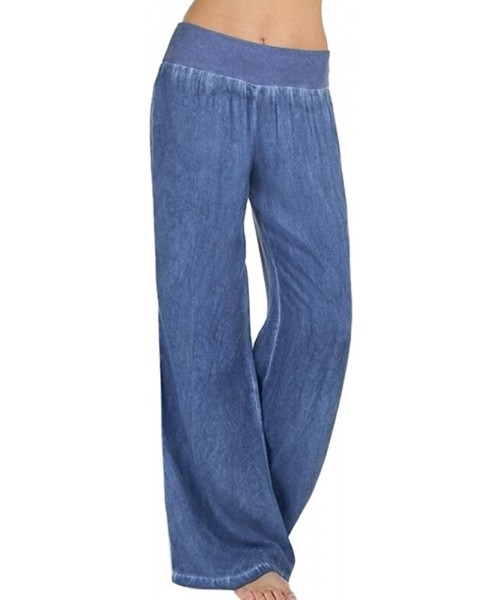 Bottoms Sweatpants for Women Plus Size-Pajama Lounge Pants Wide Leg Comfy Casual Stretch Palazzo Bottoms Pants - Blue - CH197...