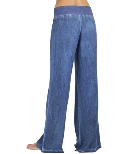Bottoms Sweatpants for Women Plus Size-Pajama Lounge Pants Wide Leg Comfy Casual Stretch Palazzo Bottoms Pants - Blue - CH197...