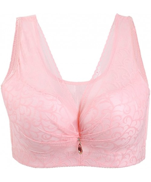 Bras Women Floral Lace Cami Plus Size Full Figure Underwire Minimizer Bra - Pink - CN18586GLSM