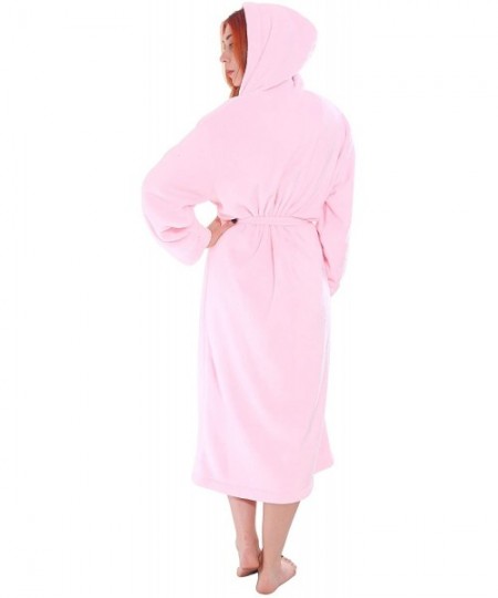 Robes Women's Fleece Robe Long Plush Hooded Bathrobe with Pockets - 7188_pink With Hooded - C218HHTSEGX