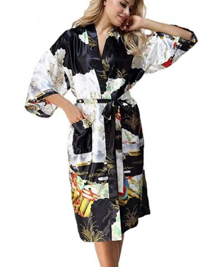 Robes Women's Satin Kimono Robe Sleepwear for Ladies Plus Size - Black - CD126NSAR9R