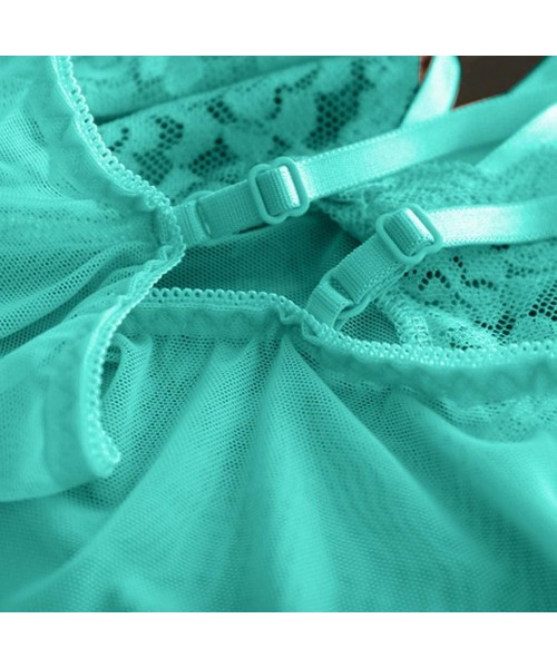 Baby Dolls & Chemises Sexy Wireless Rimless Pajamas Lace Silk Underwear Women Sexy Lingerie - Green - CV1938CW98A
