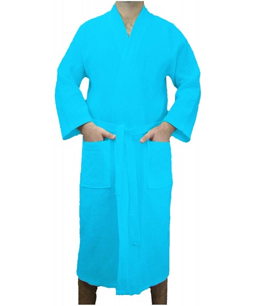 Robes Lightweight Spa Robe Bathrobe- Waffe Kimono Robe Party Hospital Spa- Large- XLarge -Aqua - Aqua - CD18Z2RT589