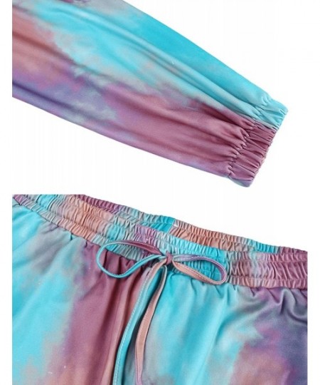 Sets Women Tie Dye Printed Shorts Pajamas Sets Ruffle Long Sleeve PJ Set Nightwear Loungewear Sleepwear - D Multicolor - C919...