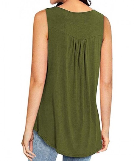 Thermal Underwear Womens Spring Sleeveless V Neck Solid Color Casual Swing Shirts Flowy Tank Tops - Army Green - C218SR93WZ8