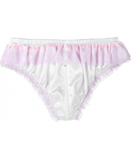 Briefs Men's Satin Ruffled Floral Lace Zipper Crotch Bikini Briefs Sissy Pouch Panties Underwear - C519DSRMHKU