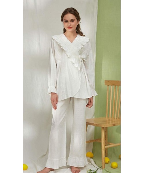 Nightgowns & Sleepshirts Women Pajamas Set Cotton Long Sleeve Button Down Sleep Shirt Womens Loungewear Set Cotton Nightie - ...