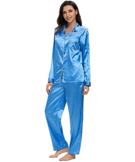 Sets Women's Pajama Set Long/Short Sleeve Floral Satin Sleepwear Nightwear Pjs - 0418_blue_d - CW19C4SKZU9