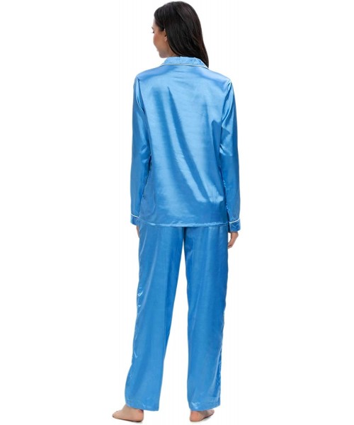 Sets Women's Pajama Set Long/Short Sleeve Floral Satin Sleepwear Nightwear Pjs - 0418_blue_d - CW19C4SKZU9