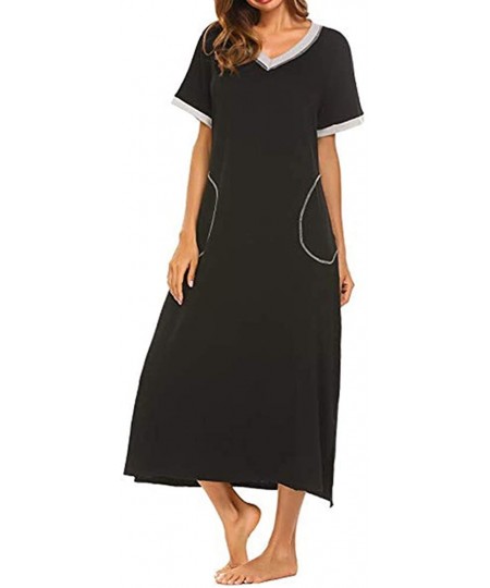 Nightgowns & Sleepshirts Women's Short Sleeve Maxi Dress with Pockets Casual Loose Tunics Summer Long Dress Loungewear Nightg...